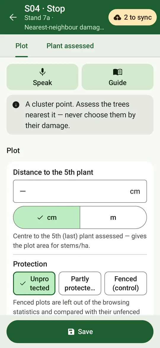 A nearest-neighbour cluster point: the distance to the fifth plant and protection.