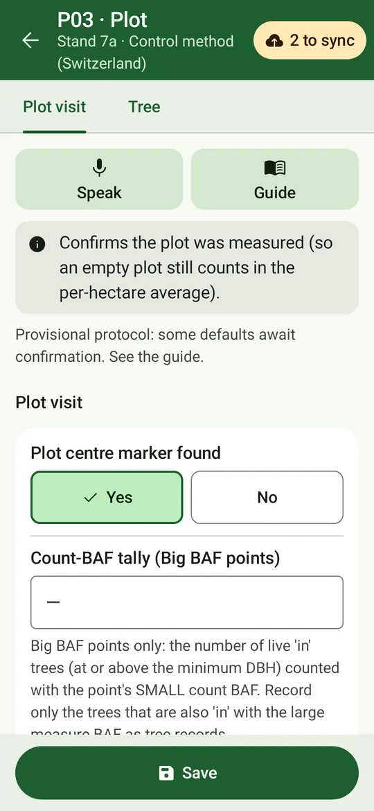 The control-method plot form on the phone.