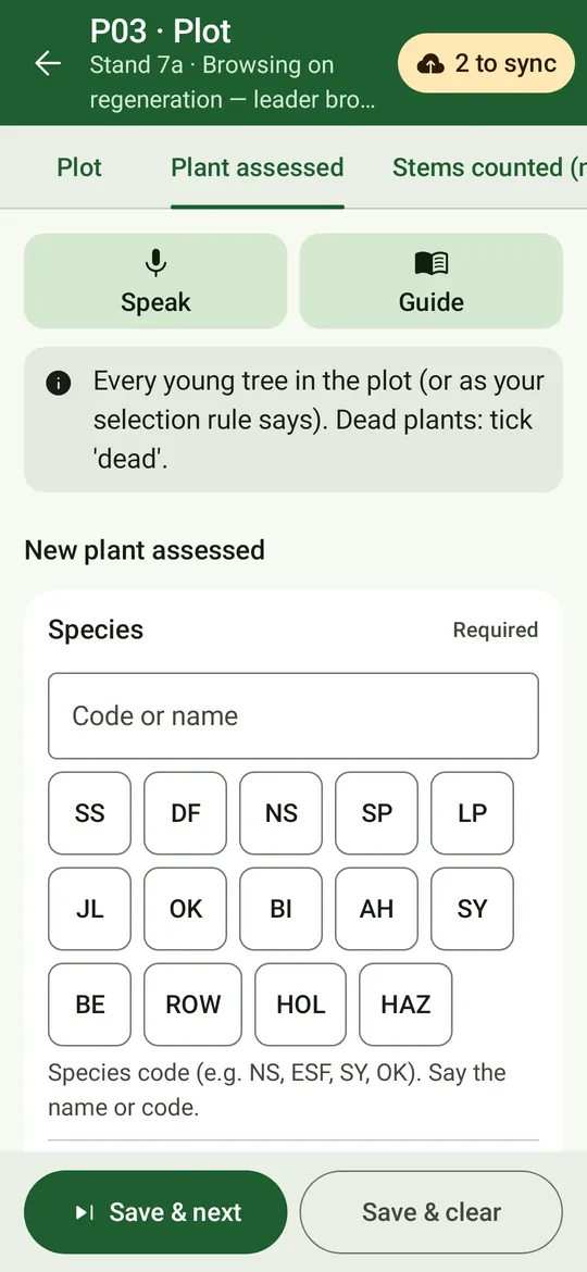 The shared browsing capture: each plant assessed by species and height class.