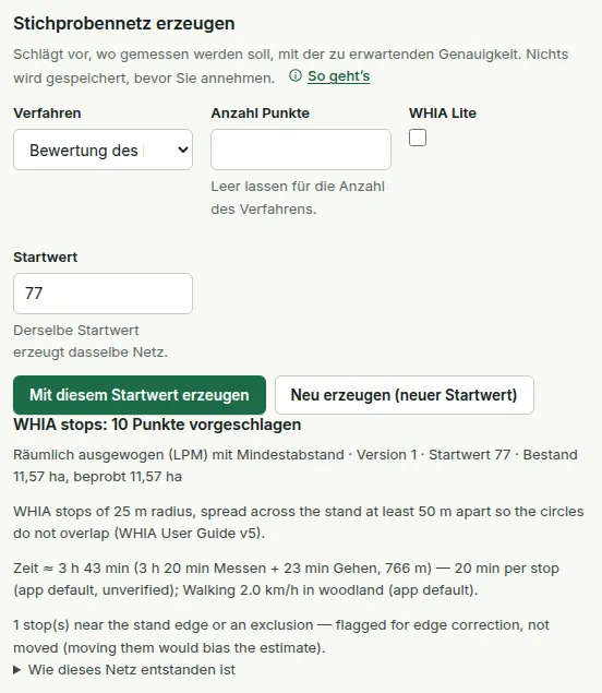 Ein WHIA-Netzvorschlag: 10 Haltepunkte mit mindestens 50 m Abstand, mit der Option WHIA Lite.