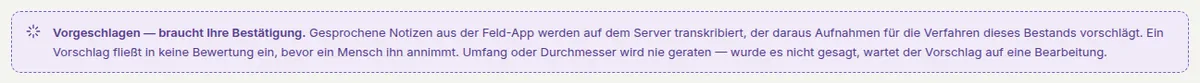 Der Kopf der Seite Sprachnotizen: „Vorgeschlagen – braucht Ihre Bestätigung“, nichts zählt, bevor Sie es annehmen.