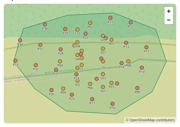 El mapa del rodal con las parcelas propuestas en vista previa junto a las existentes antes de aceptar el diseño.