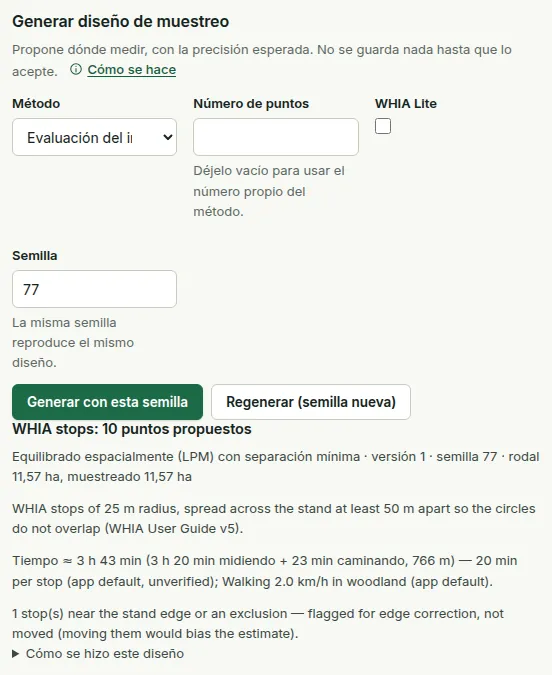 Una propuesta de diseño WHIA: 10 paradas separadas al menos 50 m, con la opción WHIA Lite.