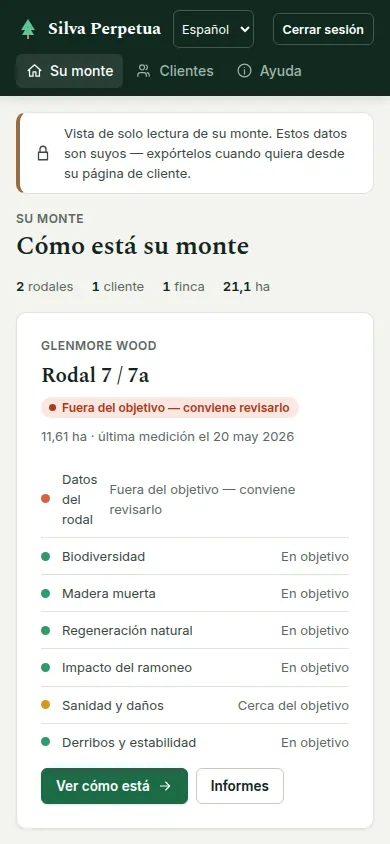 La página de inicio del propietario en un teléfono.