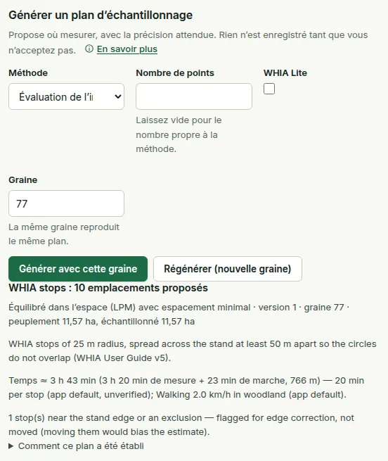 Une proposition de plan WHIA : 10 arrêts espacés d’au moins 50 m, avec l’option WHIA Lite.