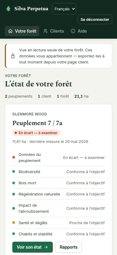 La page d’accueil du propriétaire sur un téléphone.