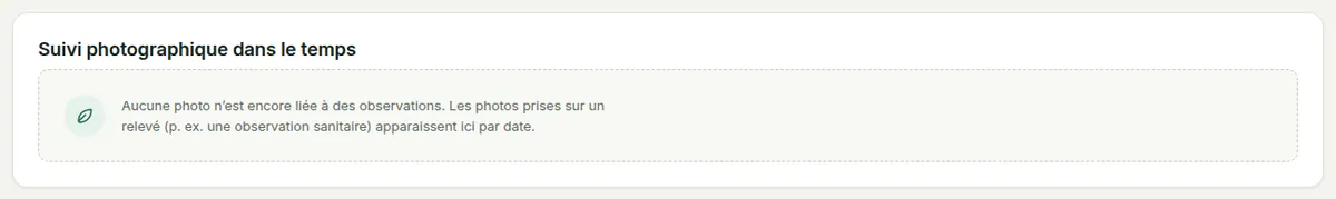 Le registre des photos dans le temps, regroupé par date, avec un filtre par thème.