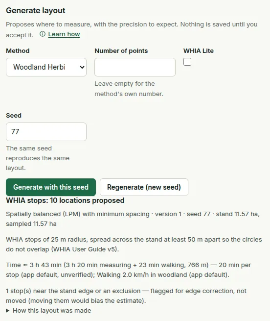 A WHIA layout proposal: 10 stops at least 50 m apart, with the WHIA Lite option.