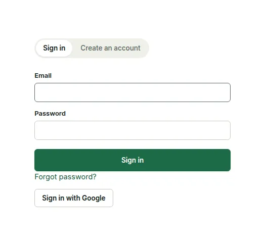 Sign-in with Google Identity Platform: Sign in and Create an account tabs, Forgot password and a Sign in with Google button.
