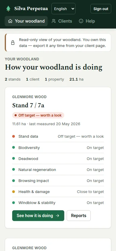 The owner’s landing page on a phone.