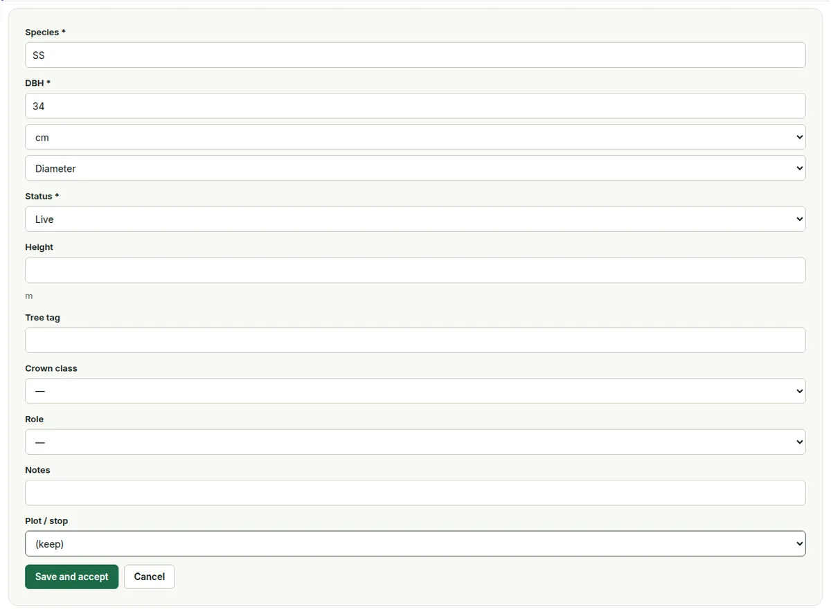 Editing a voice proposal before accepting it: the plot and every field of the proposed record can be corrected.